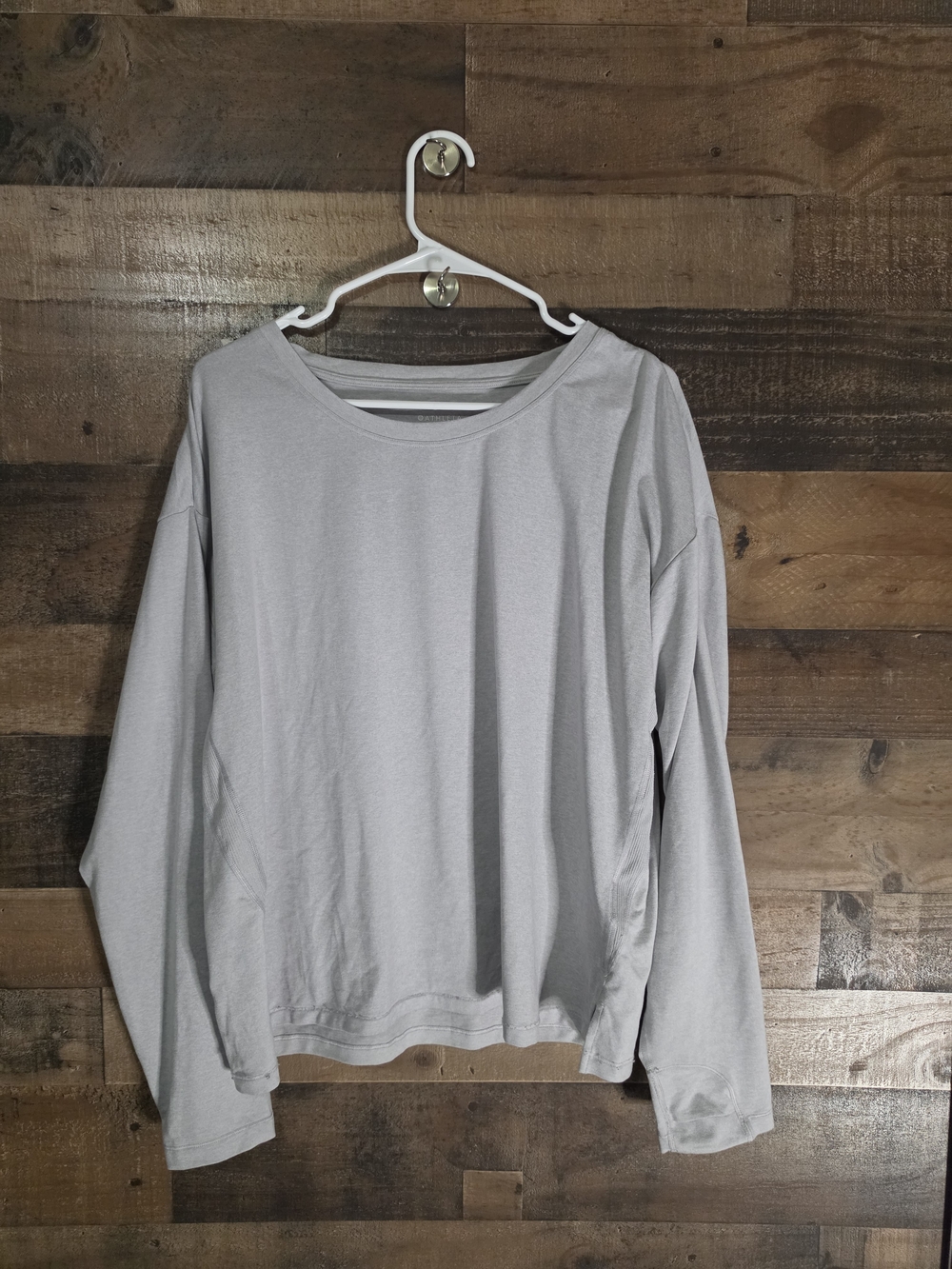 Athleta Light Gray Long Sleeve Crewneck Top